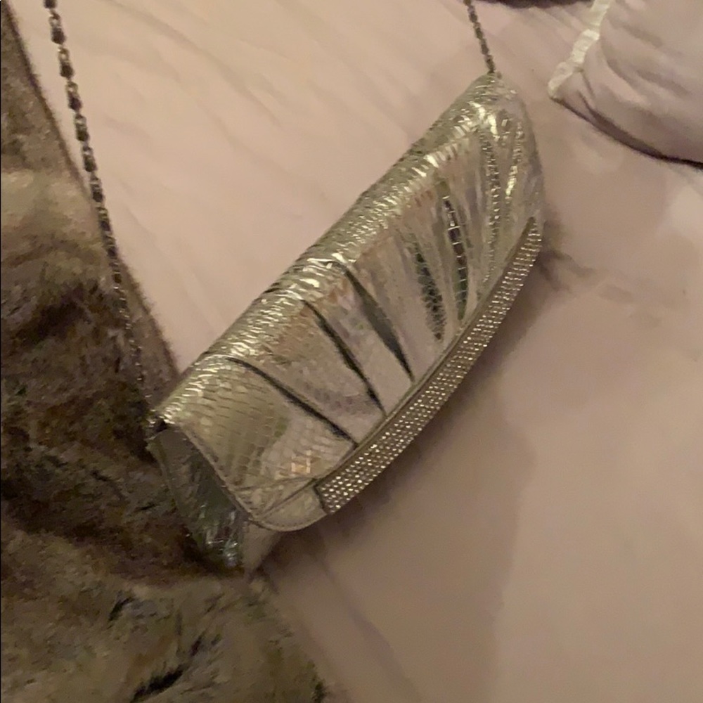 3/$25. Silver and rhinestones evening bag clutch